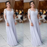 fashion mother of the bride dresses 2019 sheer neck lace appliques long sleeves evening gowns floor length chiffon prom dress
