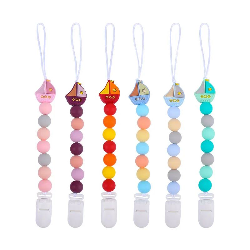 

New Cute Dummy Nipple Nursing Teething Silicone Round Beads Pacifier Clip Chain Strap for Infant Toddler Feeding Gift BPA Free