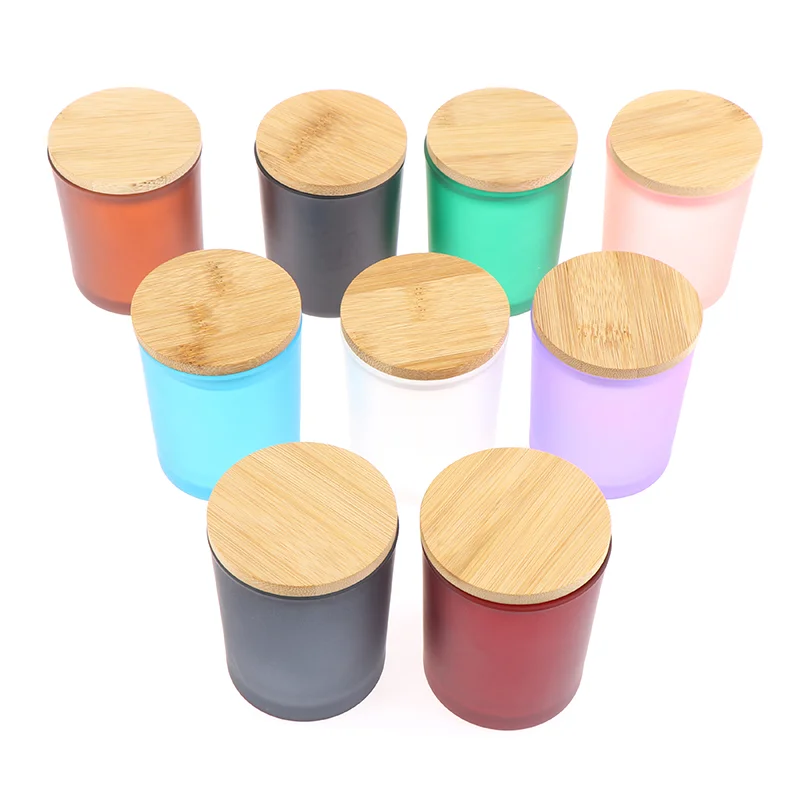 200ml Glass Candle Cup With Bamboo Wood Lid Scented Candle Jar Home Diy Candle Aromatherapy Glass Candle Cup Candlestick