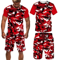men camouflage print sportswear oversized t shirtshorts sets summer new streetswear jogging pants tshirts streetwear tracksuit