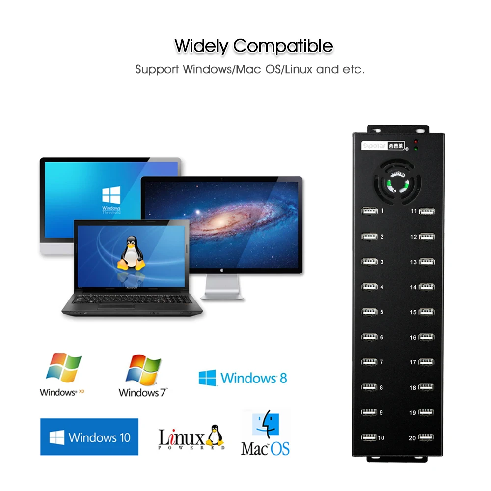 Фото USB-хаб на 20 портов 2.0 с адаптером питания 12В/10А, многопортовая зарядная станция для управления мобильными устройствами №5