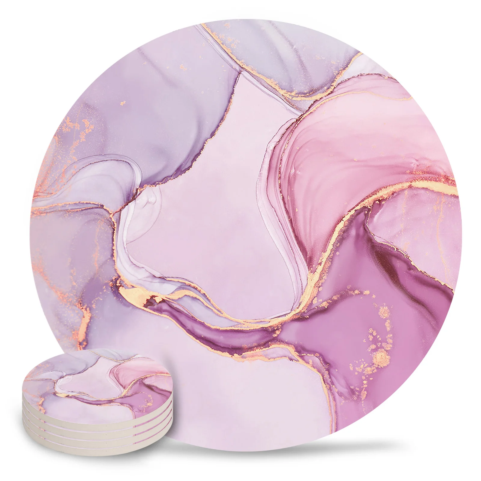 

Marble Gradient Pink Ceramic Coaster Set Kitchen Table Round Placemat Luxury Decor Coffee Tea Cup Coasters