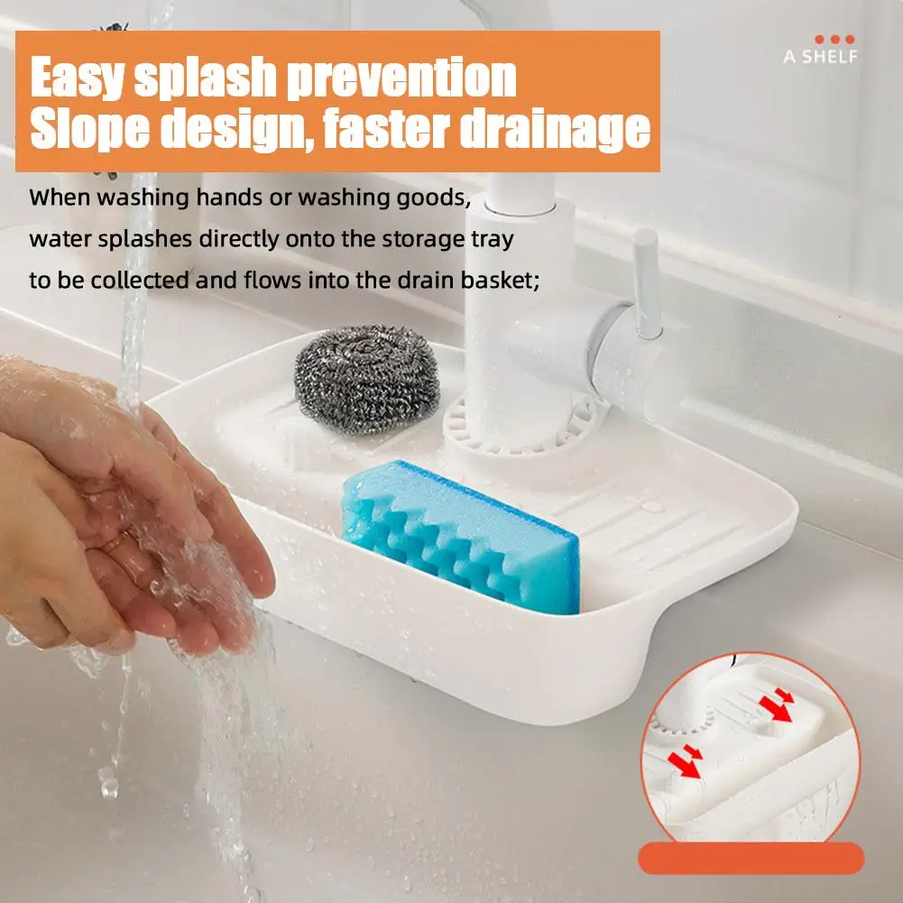 

1pcs Kitchen Faucet Drain Rack Multi-purpose Anti-splash Non-slip Soap Sponge Wipe Sink Tray Holder Drain Basket