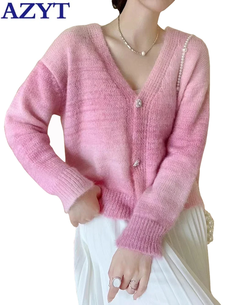 

AZYT Soft Knitwear Cardigans Female Short Knitted Cardigans Sweater Coat For Women V Neck Loose Women Sweater Cardigan Jacket