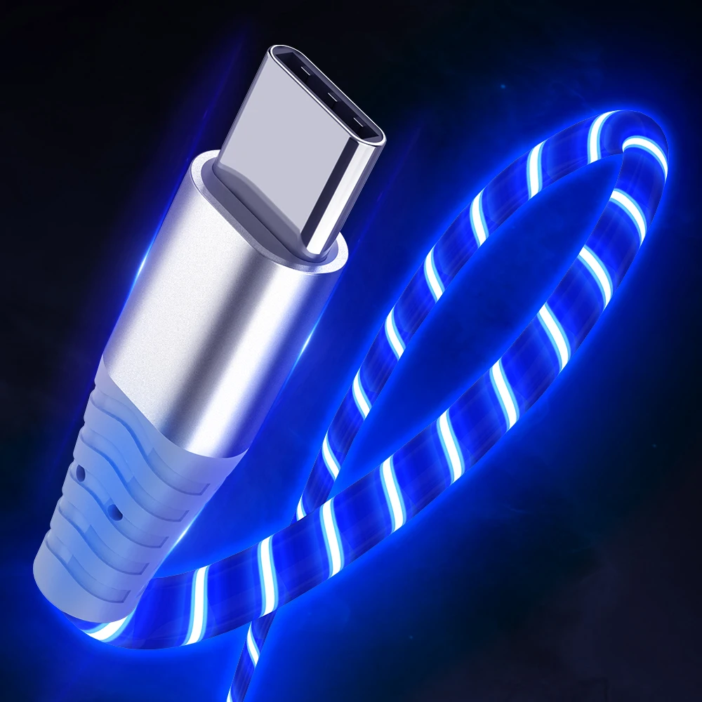 

Flow Luminous Lighting USB Data Cable Micro USB Type C 3A Fast Charging Cord Wire For Samsung Huawei Xiaomi LED Flowing Line