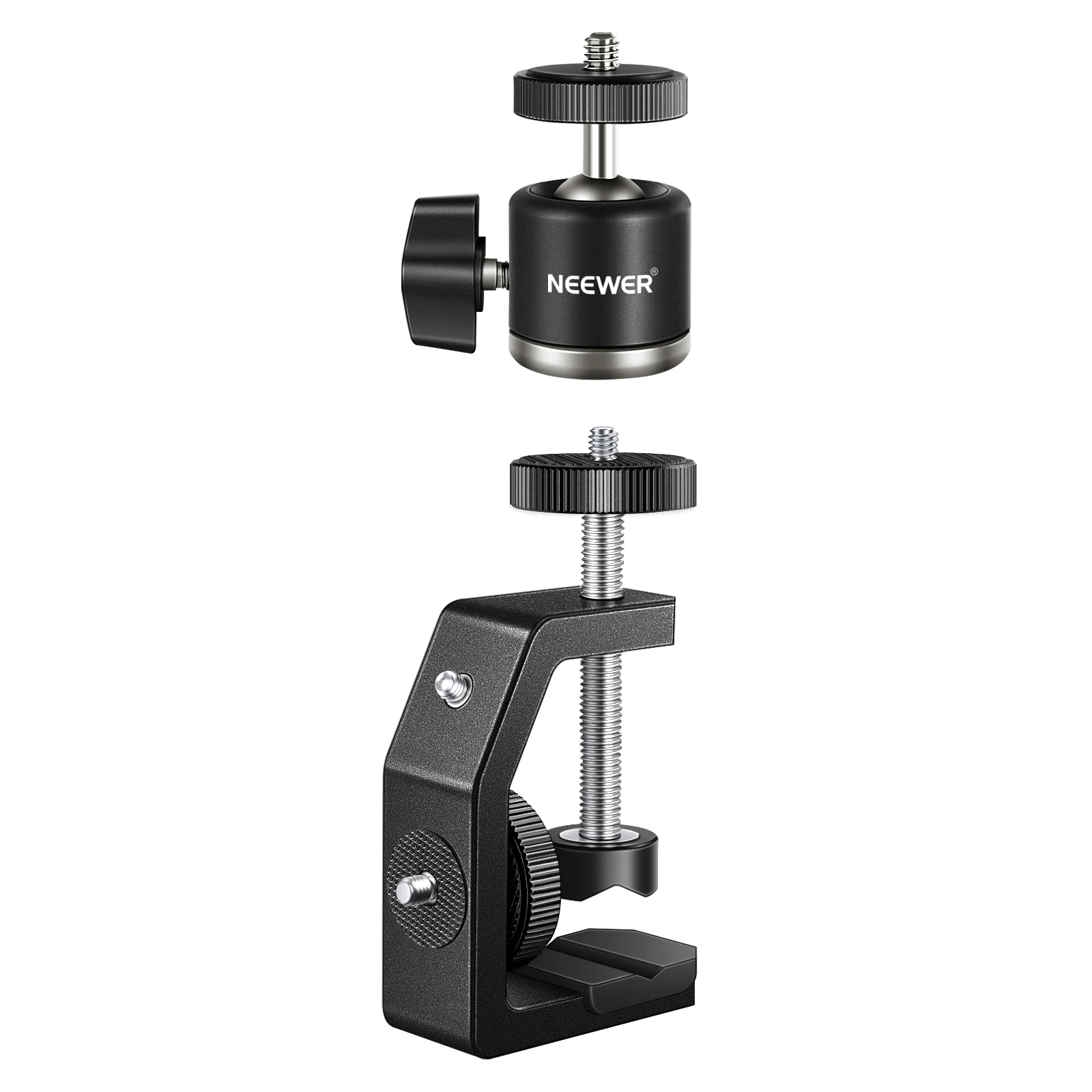 

NEEWER C Clamp and Tripod Head，Adjustable Aluminum Alloy Clamp for Desktop，Mini Ball Head Mount with 1/4” Thread for DSLR Camera