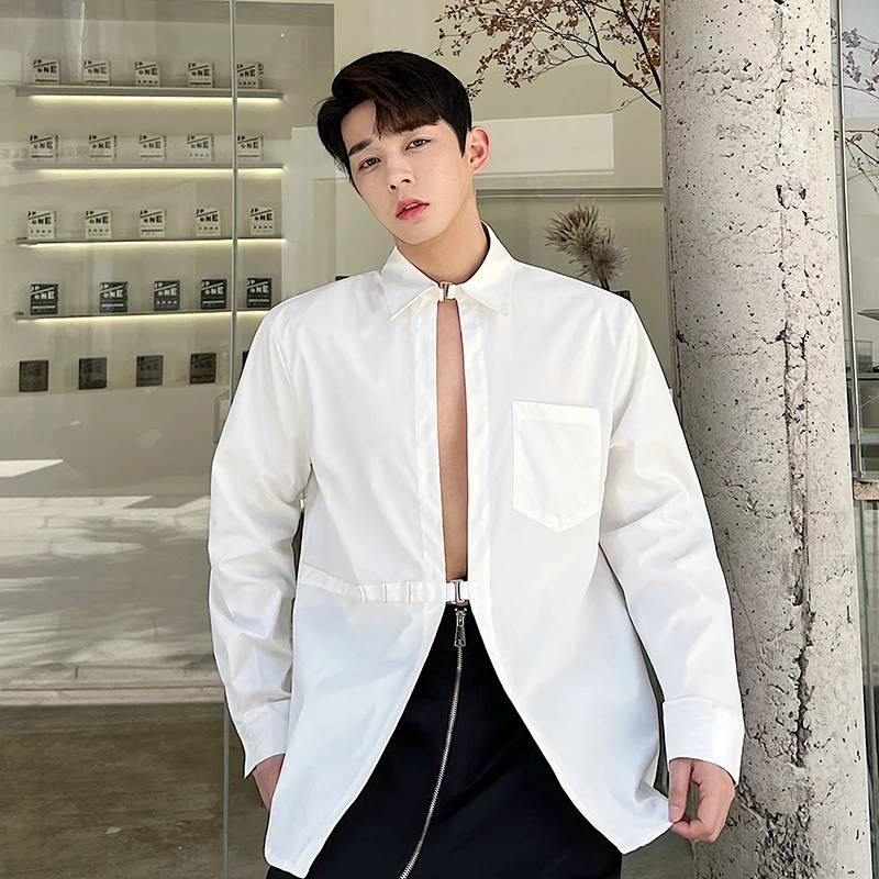 Рубашка мужская с длинными рукавами и металлическими пуговицами свободная