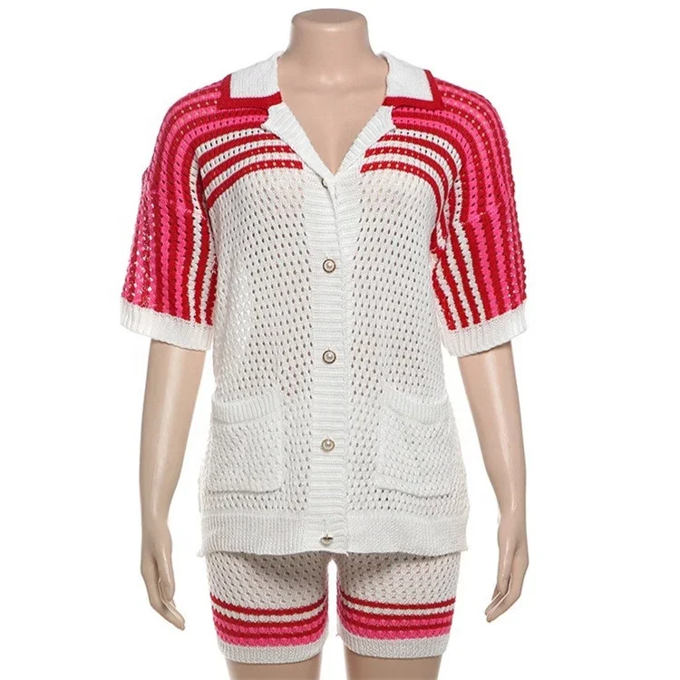 GIOIO модные полые вязаные цветные комплекты из двух предметов женский свободный