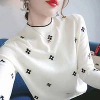 women sweater exquisite embroidery knitwear 2022 autumn and winter female new slim large size bottom shirt korean knit