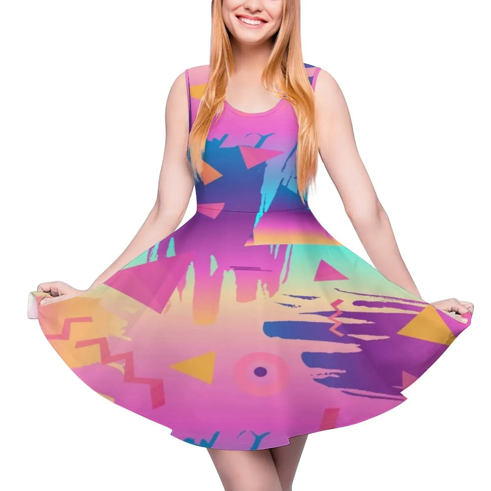 

Платье в стиле киберпанк Мемфис 70-х, милые платья с художественным принтом граффити, уличное модное платье для графических роликов, летние ж...