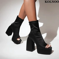 kolnoo new classic handmade ladies chunky heel boots open toe stocking matching sexy night club booty evening fashion prom shoes