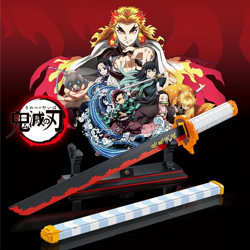 790pcs Demon Slayer Nichirin Sword Building Blocks Rengoku Kyoujurou Blade Katana Anime Knife Weapon Bricks Toys For Boy Gifts