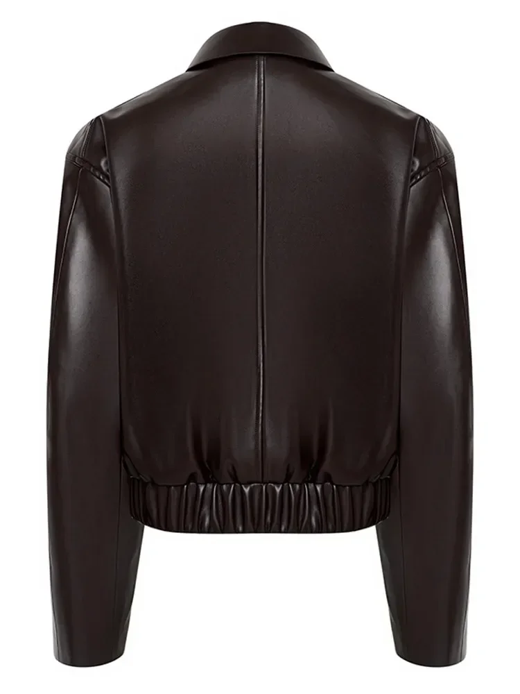 Шоколадная новая эластичная куртка из искусственной кожи женская модная