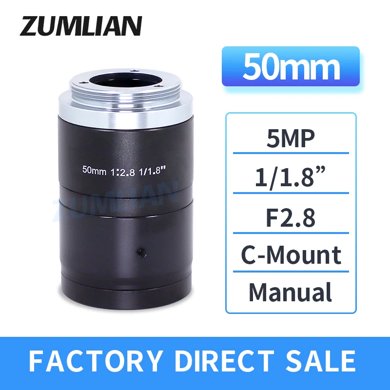 ZUMLIAN 50 мм объектив C-Mount FA 1/1.8 ''IMX178 CMOS F2.8 ручная Радужная фотокамера 5