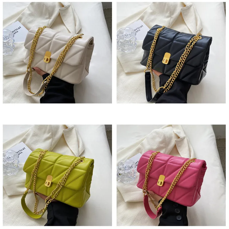 Brand Luxury Quilted Women Shoulder Bag Fashion Designer Metal Chains Small Crossbody Handbags Trend Simple Female Purse New Sac