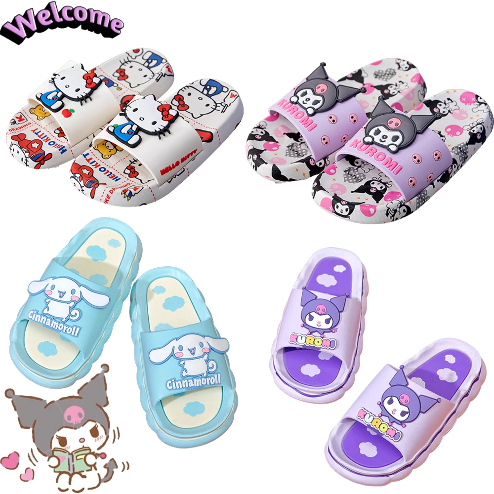 

Anime Sanrio Hello Kitty Melody Cinnamoroll Kuromi Slippers Children's Outdoor Travel Sandals Eva Soft Slippers Children's Gift