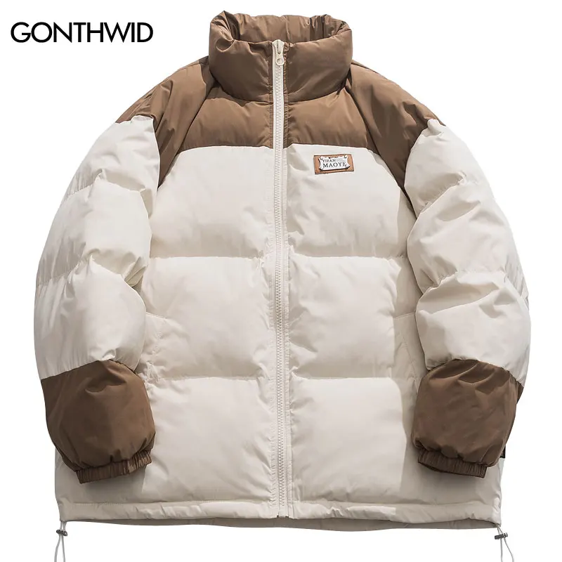 

Winter Jacket Men Parkas Thicken Warm Coat Harajuku Color Block Patchwork Puffer Bubble Coats Hip Hop Fashion Casual Streetwear