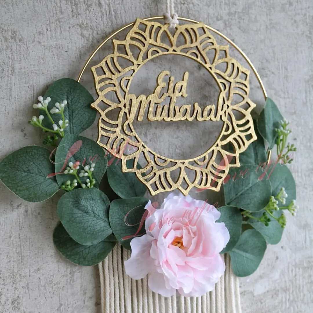 ИД Мубарак деревянное подвесное украшение с металлическим кольцом для Рамадана