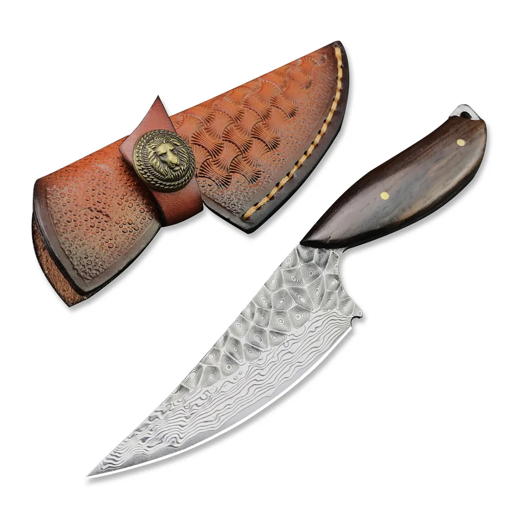 

Real Damascus Steel Outdoor Hunting Knife Outdoor Camping Fixed Blade Damascus Knife Ebony Handle Kitchen Slicing Meat Knives