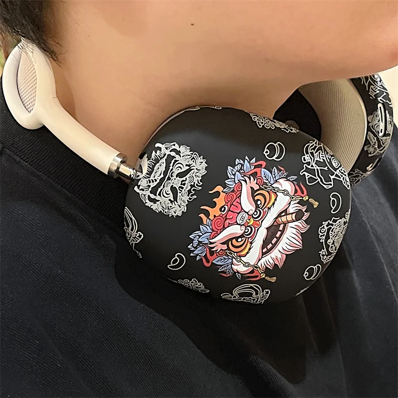 Фото Крутой чехол в стиле ретро для Airpods Max, китайский защитный чехол для Apple, Bluetooth, чехол для Airpods Max, мягкая коробка, защита гарнитуры №5