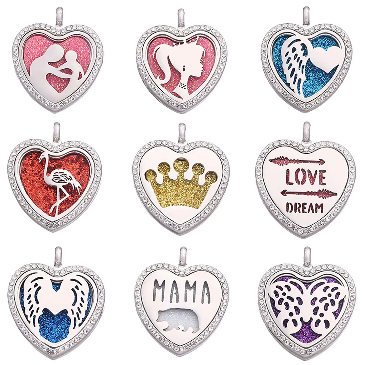 

2Pcs Alloy Peach Heart-shaped Pendant Necklace Diamond-set Glass Photo Boxes Openable for Jewelry DIY 14 Types of Styles