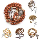 9 видов стилей ручной работы из бисера сделай сам Христос Иисус Деревянные Четки Крест Подвеска плетеная веревочная цепочка ожерелье нитка религиозная молитва