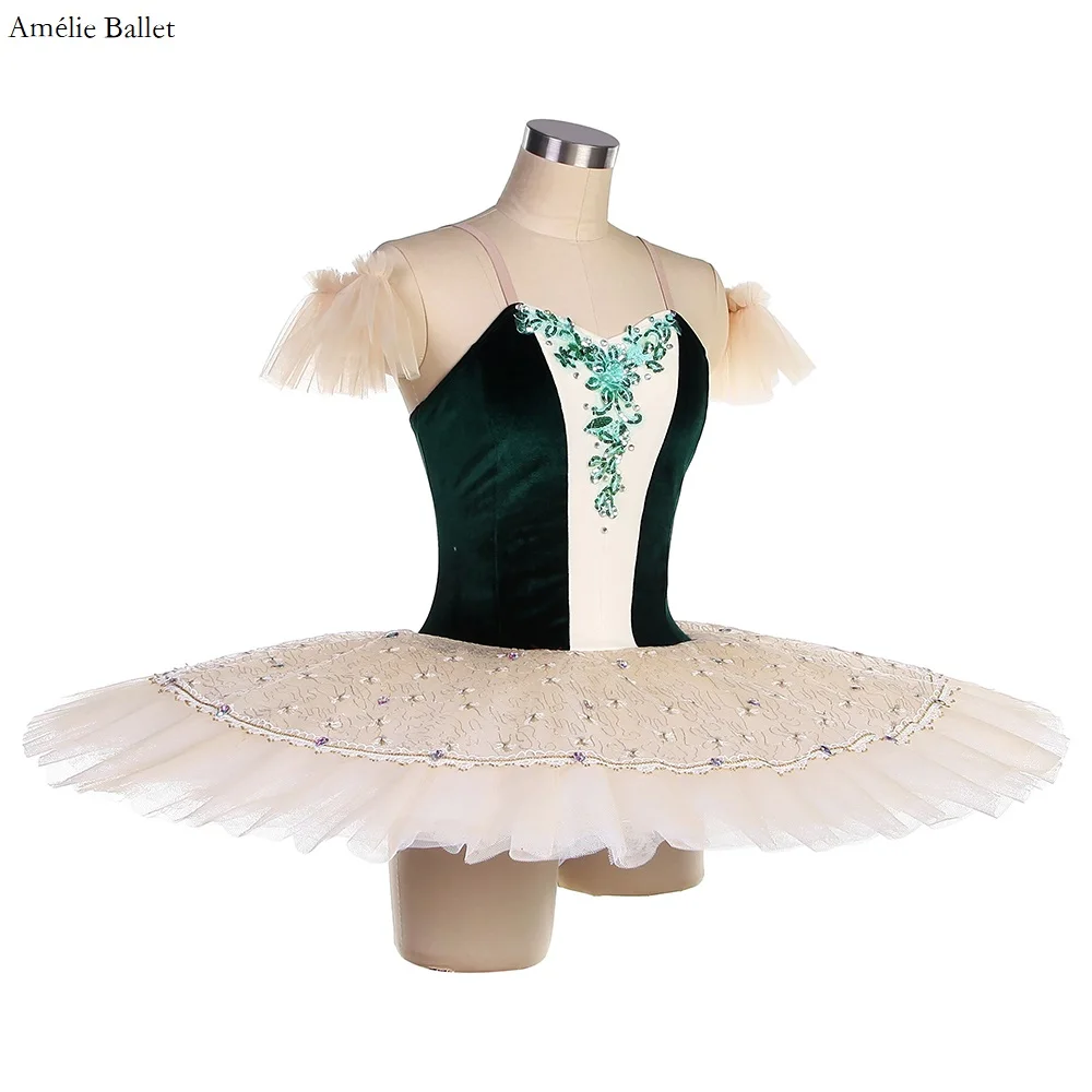 BLL546 Зеленый эластичный бархатный лиф предпрофессиональная балетная пачка для