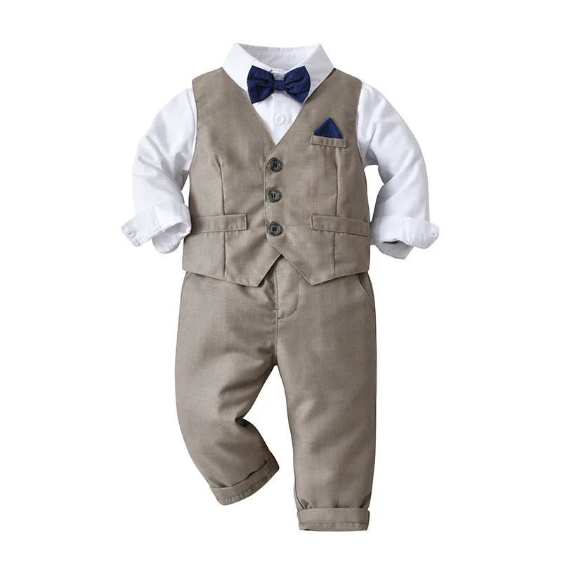 

2022 Boys Boutique Luxury Set Formal 4PCS Suit Kids Gentleman Wedding Dress Birthday Outfits Handsome Vest Set Children Fall Set