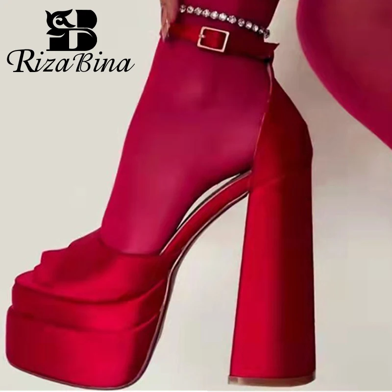 

RIZABINA Plus Size 35-45 New Arrival Women'S Sandals High Heels Square Toe Summer Women Shoes Fashion Buckle Ladies Footwear