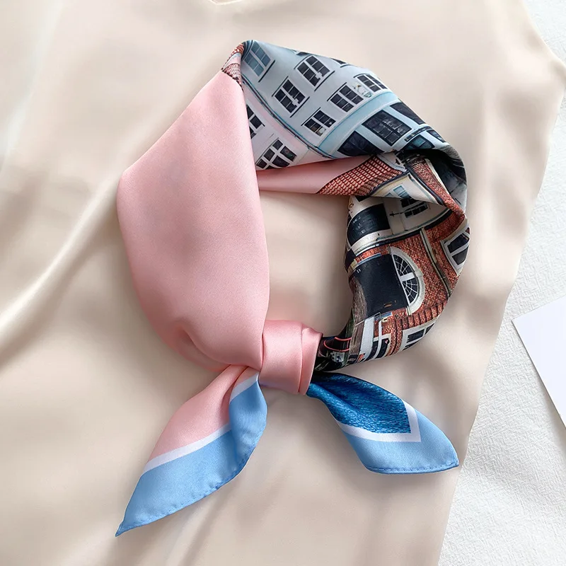 

Женские атласные шарфы для волос с рисунком «гусиные лапки», 70*70 см