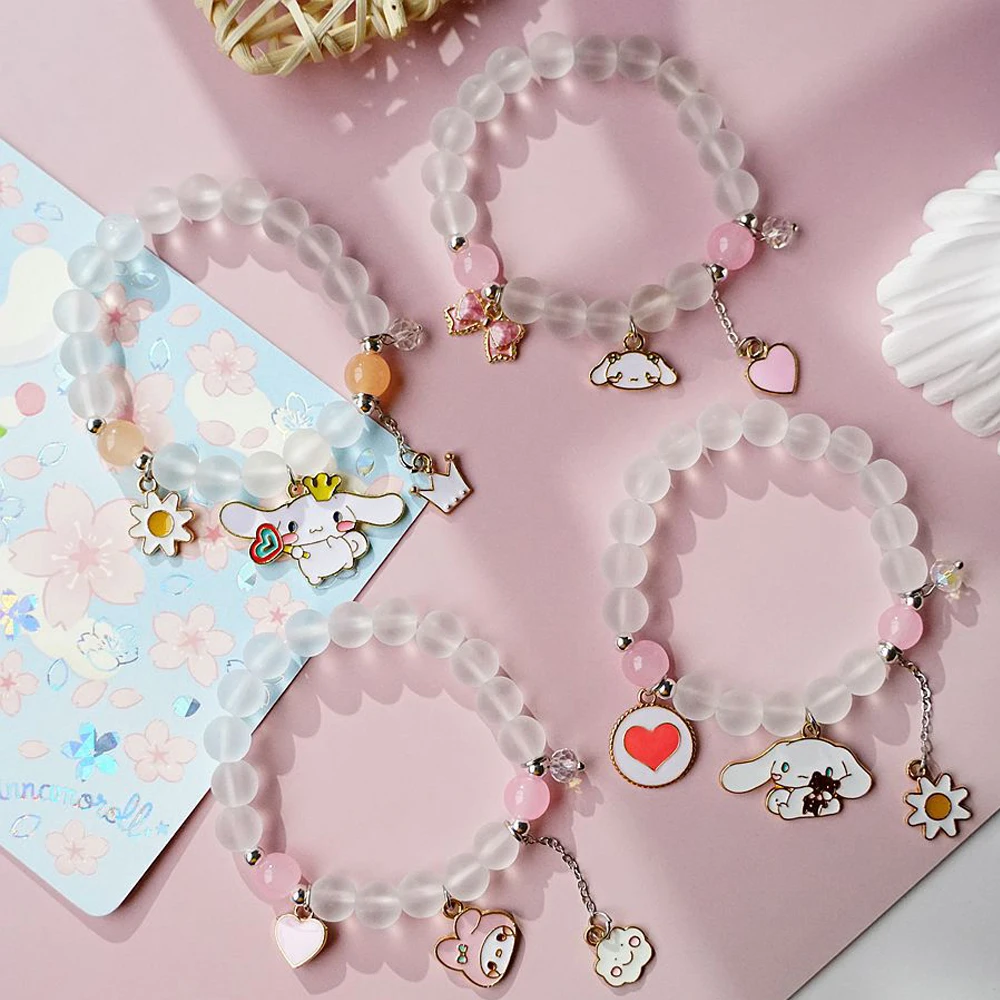 

Kawaii Crystal Bracelet Sanrioed Cinnamoroll Mymelody Bracelet Fashion Crystal Beaded Sweet Bracelet for Girl Birthday Gifts