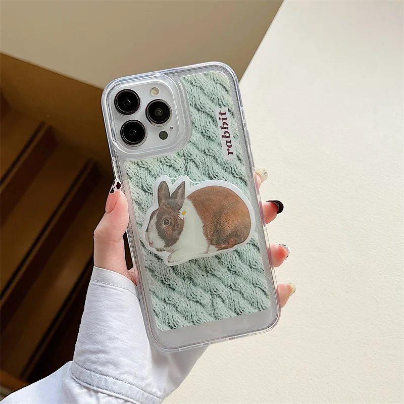 

With Rabbit Bracket Cartoon Sweater Pattern Protective Phone Cases For iphone 11 13 12 14 Pro Max TPU Anti-Scratch Back Cover