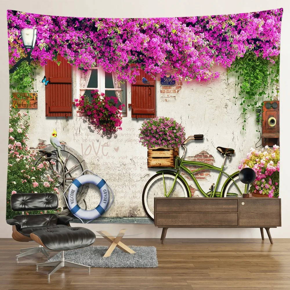 

Plant Flower Tapestry Wall Hanging Warm Town Scenery Room Decor Aesthetic Floral Fabric Tapestry Nordic Bedroom Dorm Room Decor