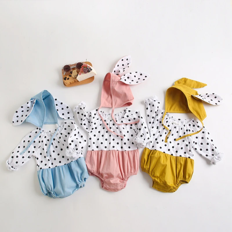 

2022 Baby Toddler Easter Clothes Bodysuit Set Cute Polka Dot Romper with Hat 2Piece Suit Newborn Baby Boys Girls Outfit Clothes