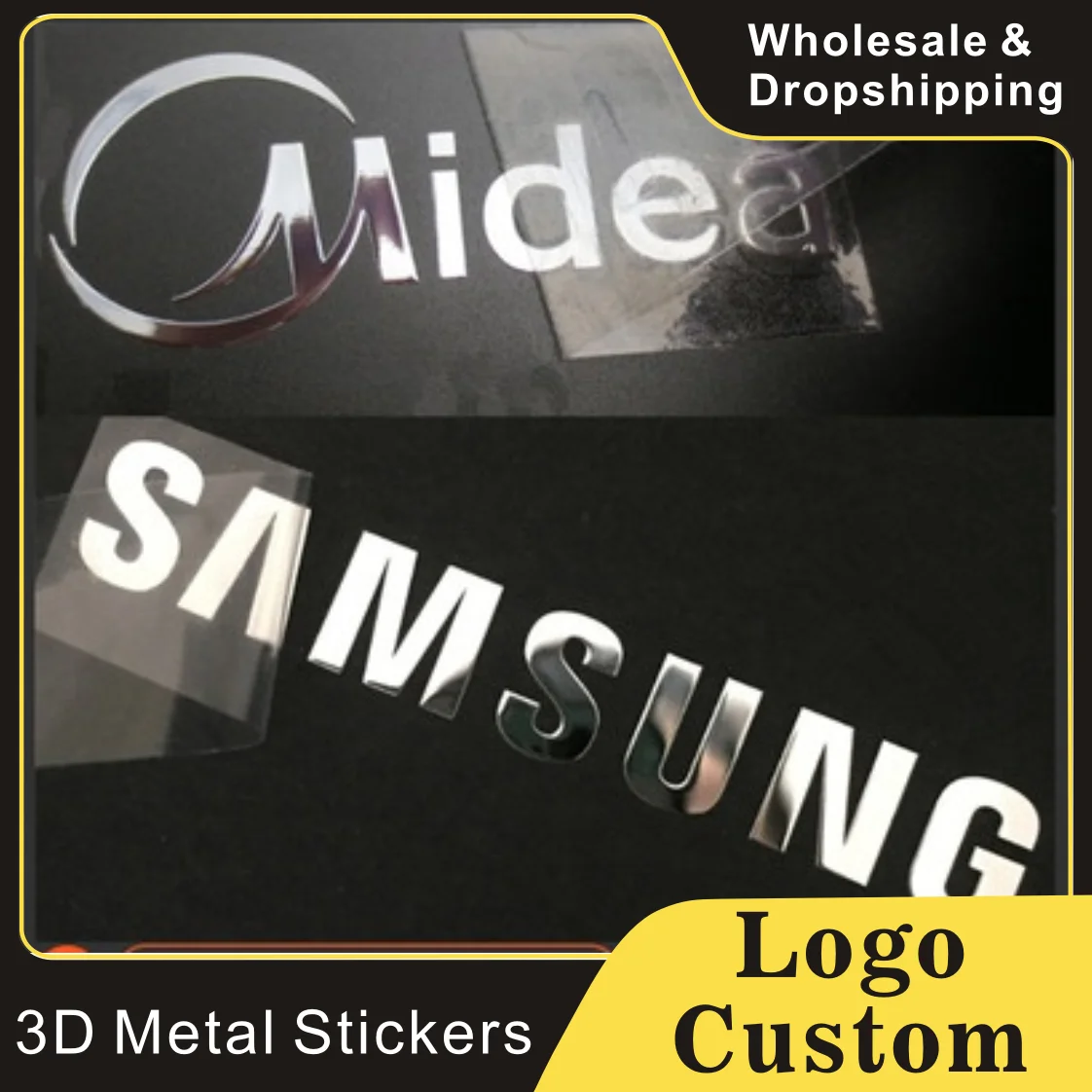 

3D Custom Transfer Logo Sticker Shine Silver Gold Metal Brand Name Personalized Label Waterproof Self-adhensive UV Hollow Foil