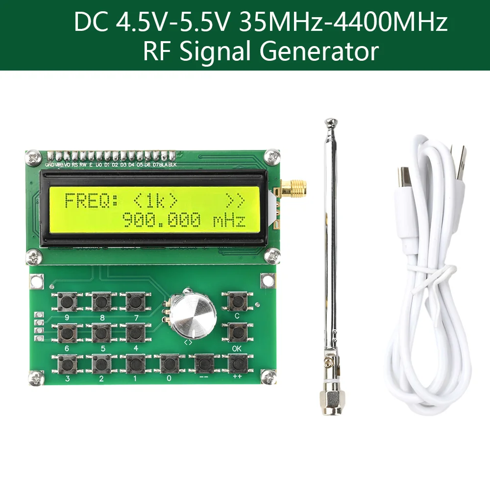 

Генератор радиочастотных сигналов постоянного тока 4,5–5,5 В, 35–4400 МГц, 2,7G, измеритель мощности RF ADF4351, источник сигнала, широкополосное пространственное обнаружение, порт Type-C