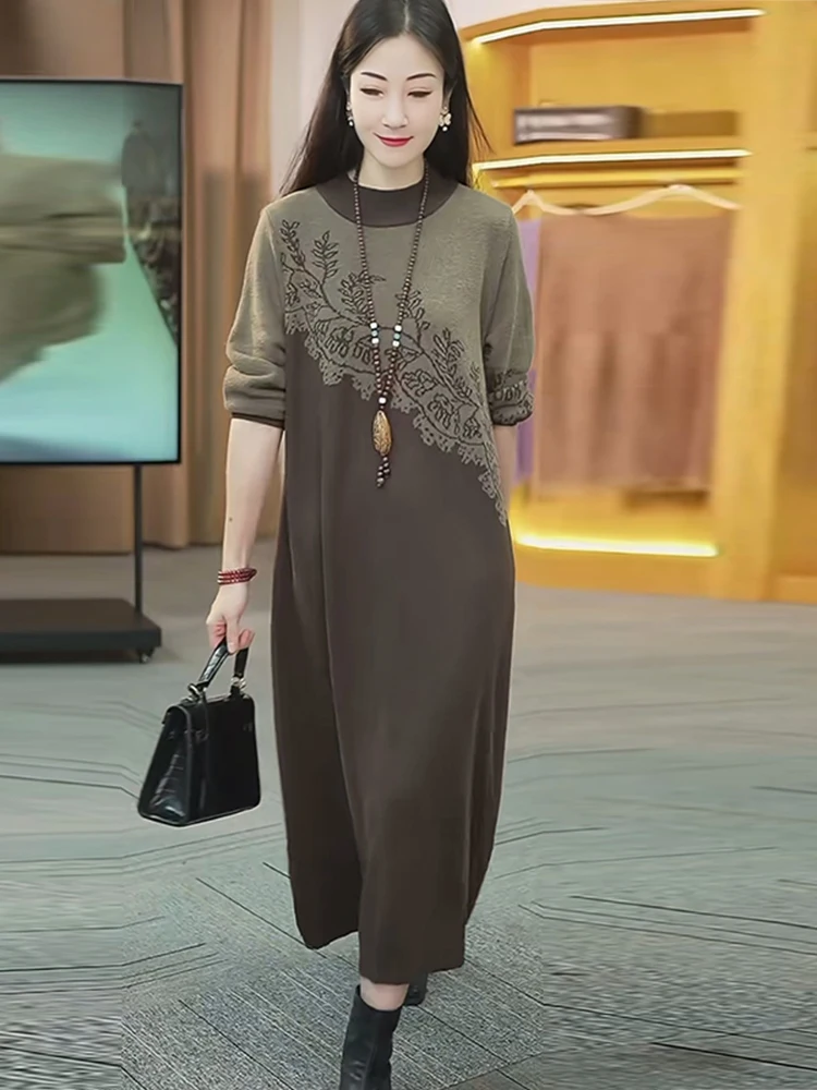 Осенне-зимнее платье женское новое трикотажное базовое с длинными рукавами