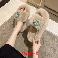 womens winter thick bottom slippers 2022 new fashion cartoon flat bottom plush slippers solid color embroidery design luxury