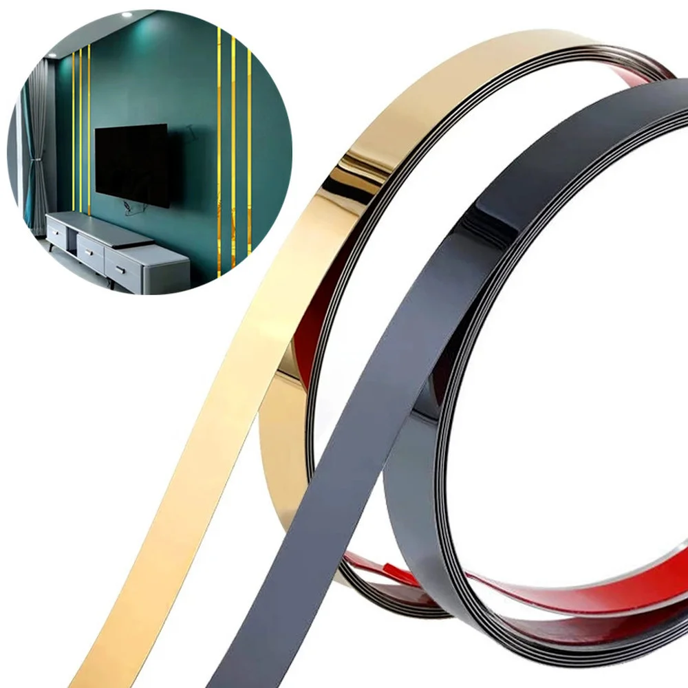 

1Roll Stainless Steel Decorative Strip Mirror Stickers Room Decor for Wall Background Ceiling Waist Line Plane Tile Sticker