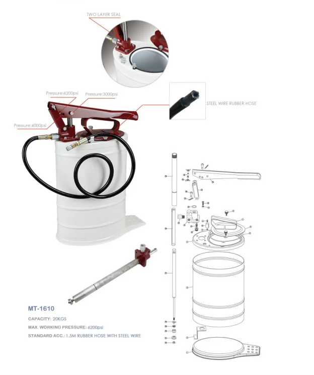 

YD-Y00009 hand operated oil bucket grease pump with capacity 20L