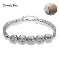 Serenity Day Real 5ct D Color Moissanite Tennis Bracelet On Hand Adjustable Chain 925 Silver Fine Jewelry For Woman Wedding Gift