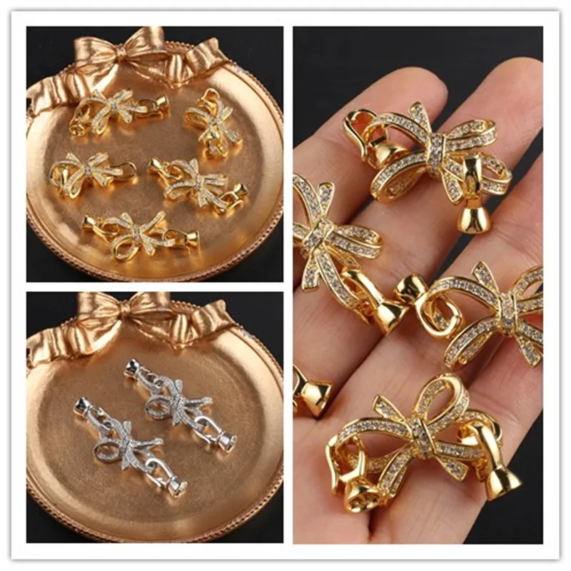 

Diamond Clasps For Necklace Bracelet Brass Buckle Bow Hooks Connector For DIY Jewelry Making Accessories