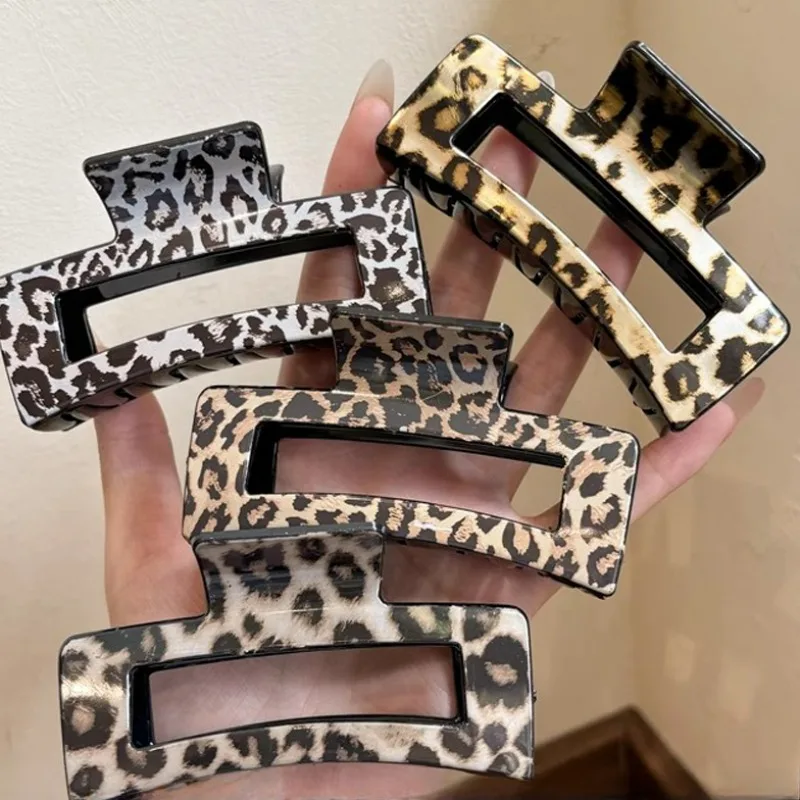 Square Leopard Print Gripper Hair Claw Women Temperament Shark Clip Crab Makeup Party Accessories Hairpin