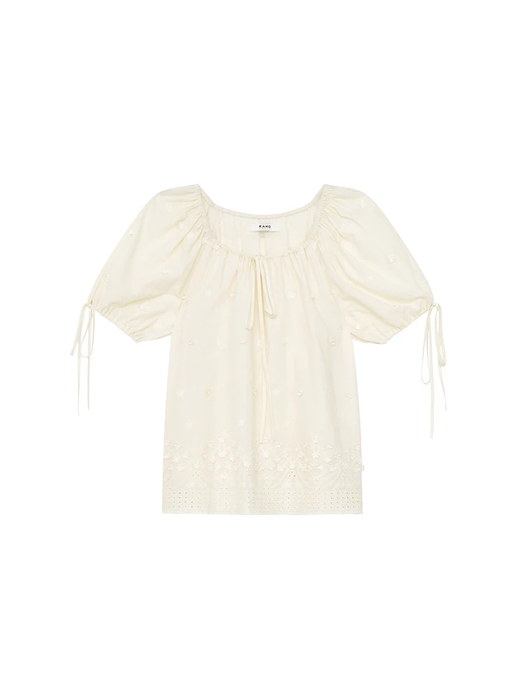 Hello Cannon Three-Dimensional Embroidered Hollow Lace Lace-up Shirt Women Summer 2024 New Small Loose Chic Shirts