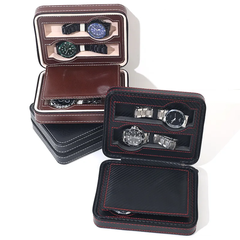 Портативная коробка для часов WELLZONE из искусственной кожи черного/коричневого