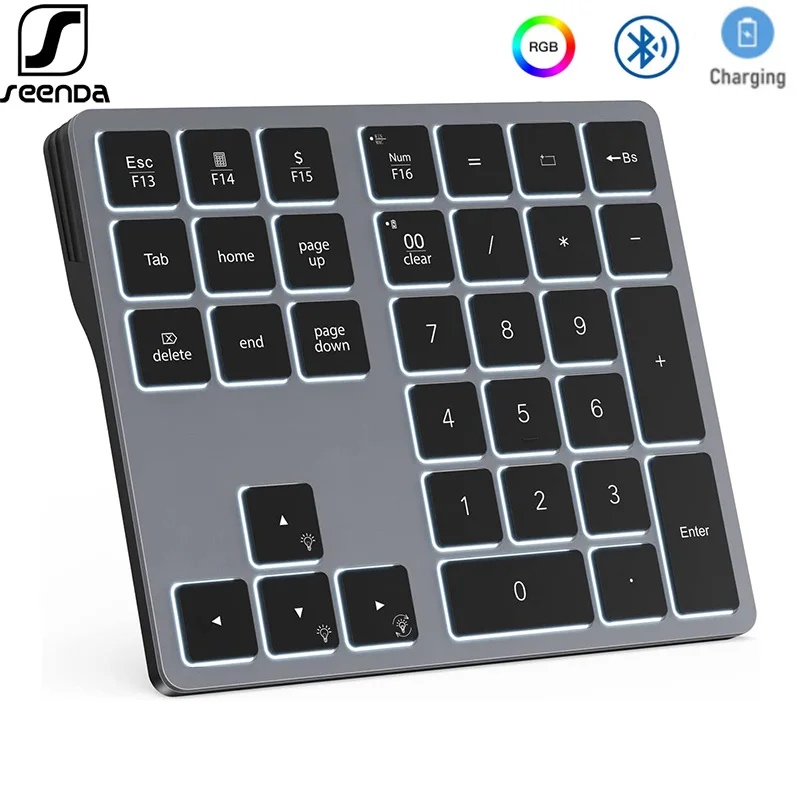 

SeenDa Backlit Bluetooth Numeric Keypad for Laptops Computers Number Pads 34 Keys with 7-Color Backlight for MacBook & Windows