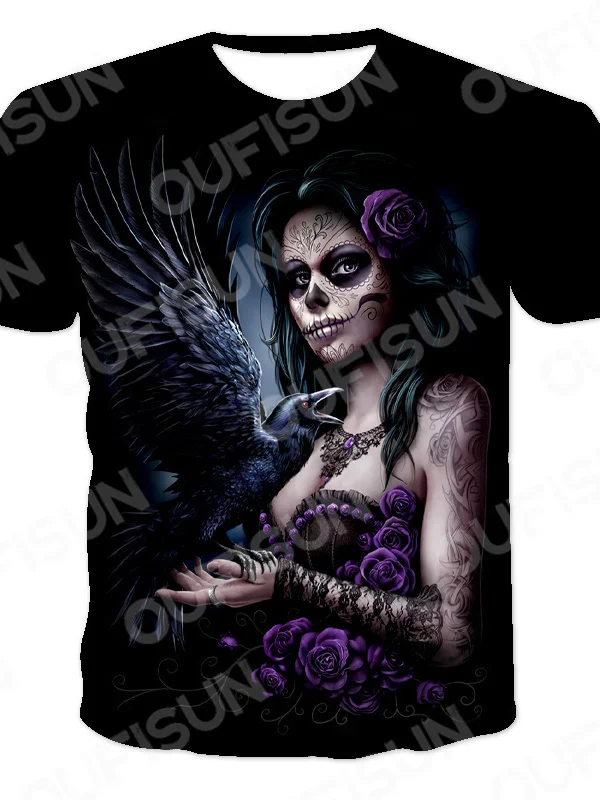 

Large summer shirt with 3d print, skull, men and women, comfortable, short sleeve, round collar, unisex, versatile