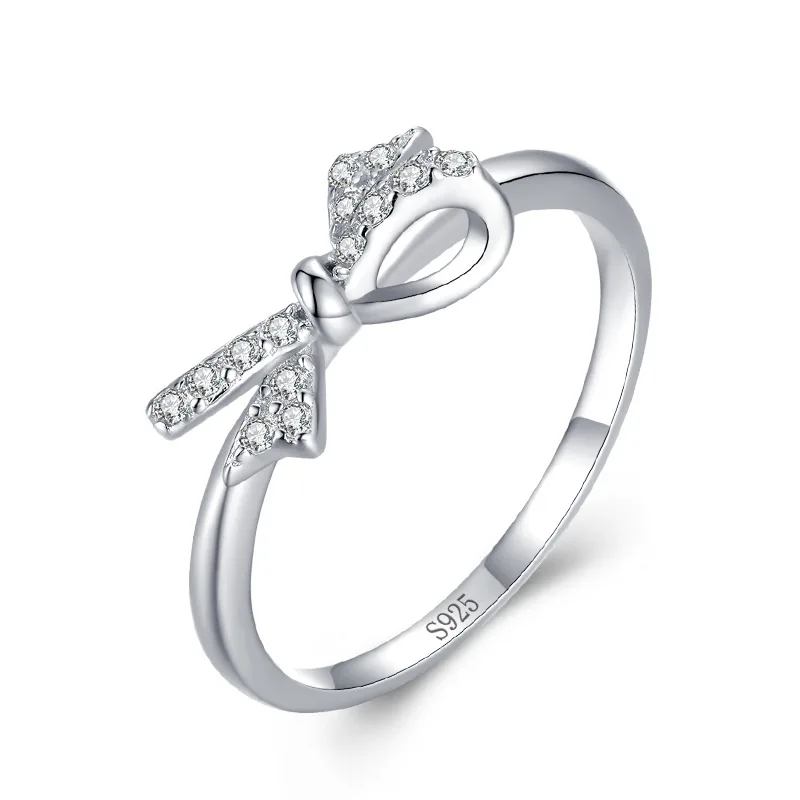 

Женское кольцо-бант из чистого серебра s925 пробы, в японском и корейском стиле, маленькая и свежая вставка из микро бриллиантов, кольцо на ука...
