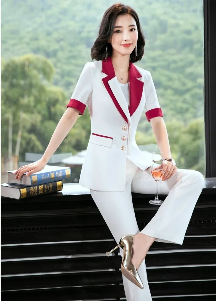 

Formal Professional Business Suits with Pants and Jackets Coat Summer Ladies OL Styles Women Blazers Pantsuits Trousers Set