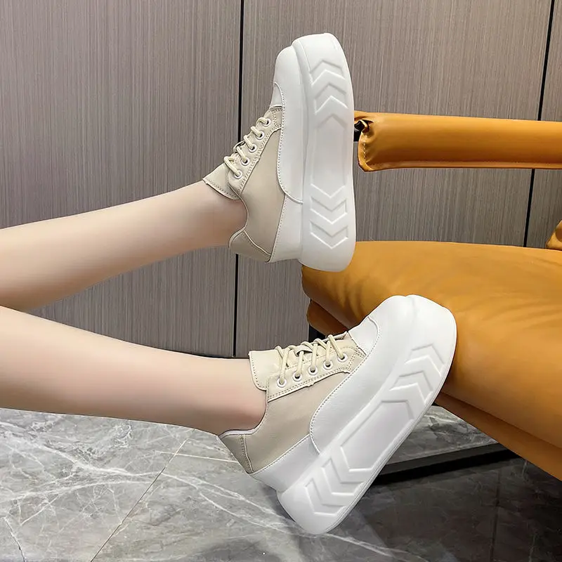 2023 New Women's Platform Board  Student Spring New Versatile Sports Leisure Classic Style Genuine Leather Shoes